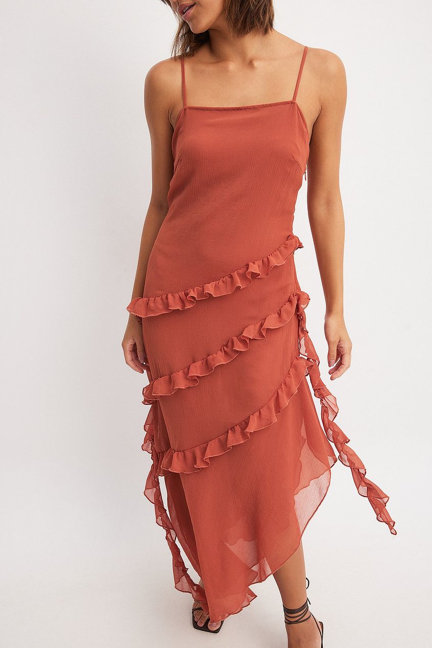 Ruffle Chiffon Midi Dress