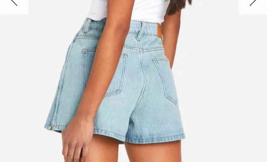 Boohoo Zip Hem Detail Vintage Wash Denim Shorts Vintage Wash