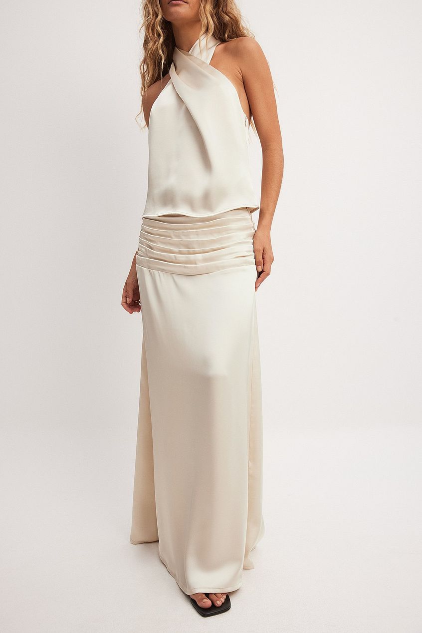 Satin Waist Detail Midi Skirt