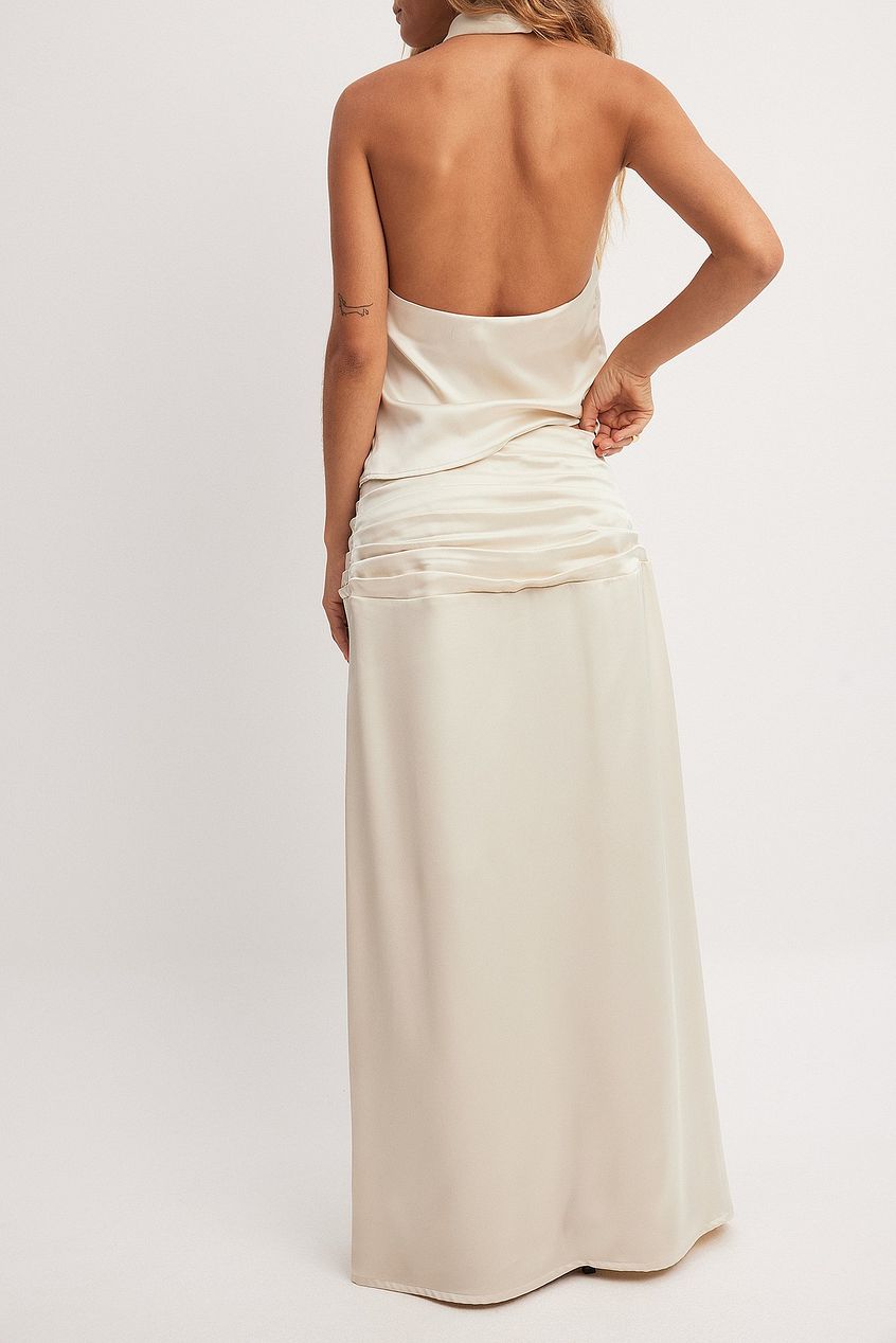 Satin Waist Detail Midi Skirt