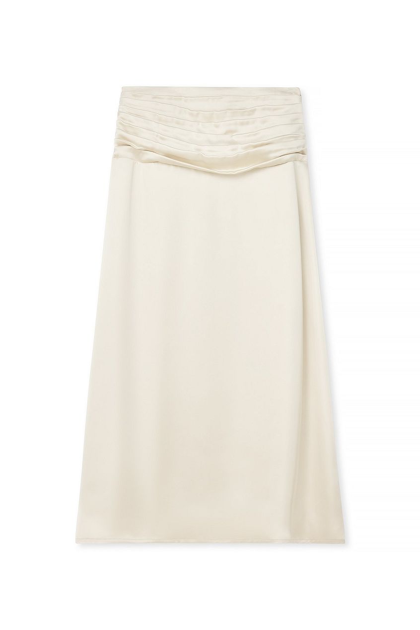 Satin Waist Detail Midi Skirt