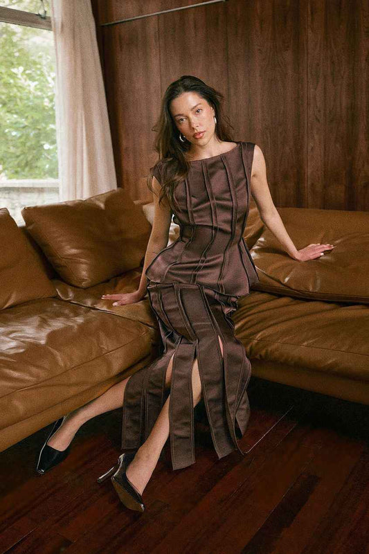 Na-kd Seam Detail Satin Top & Seam Detail Satin Midi Skirt SET