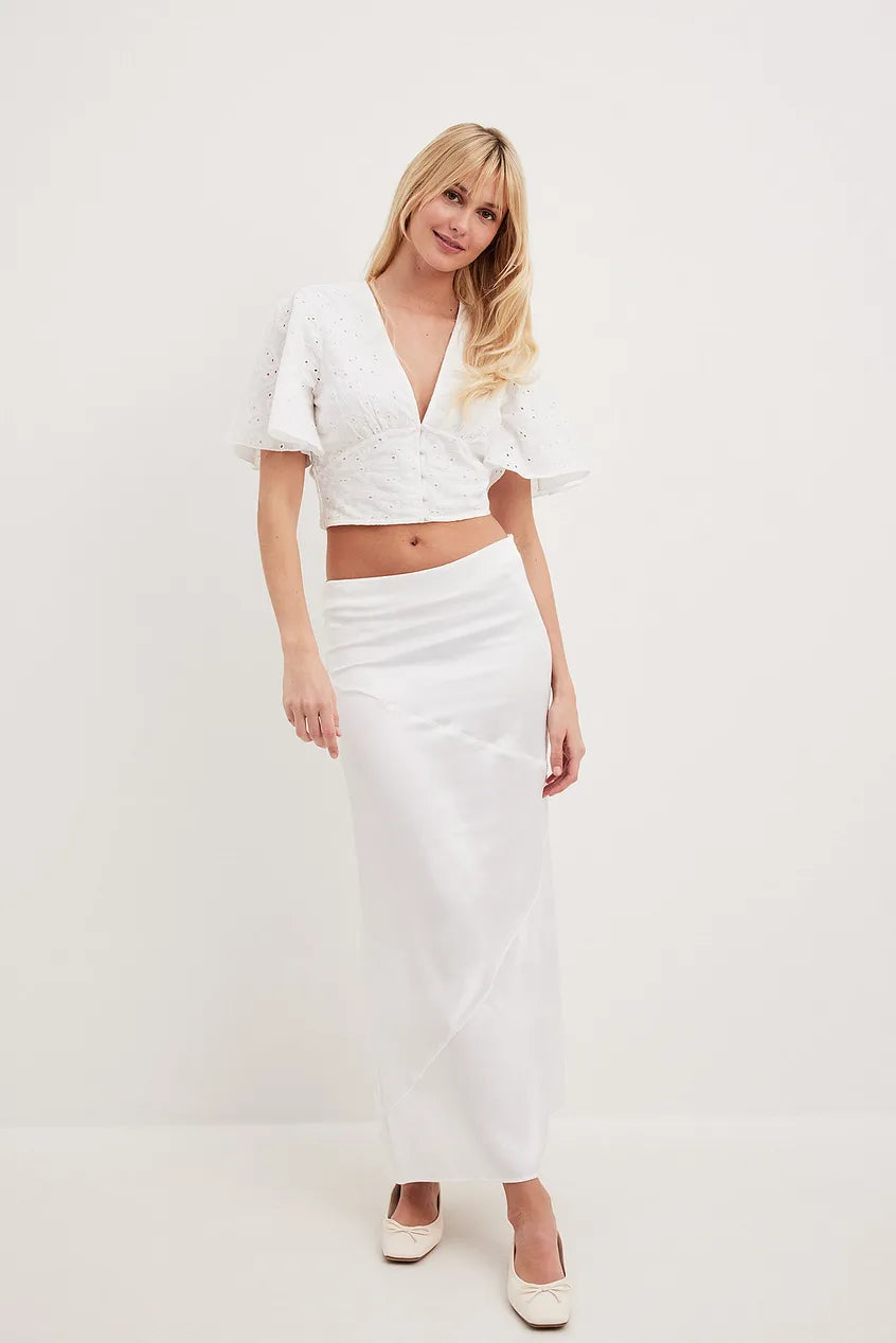 Short Sleeve Anglaise Button Top