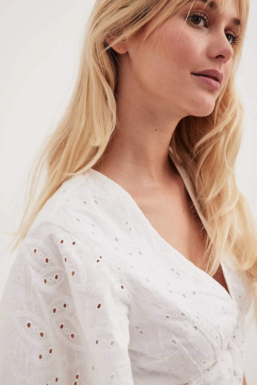 Short Sleeve Anglaise Button Top