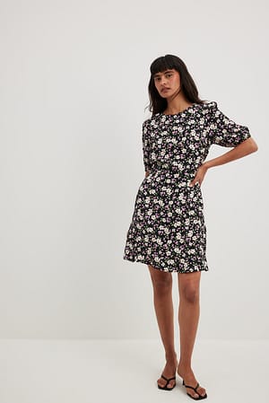 Short Sleeve Open Back Mini Dress Flower