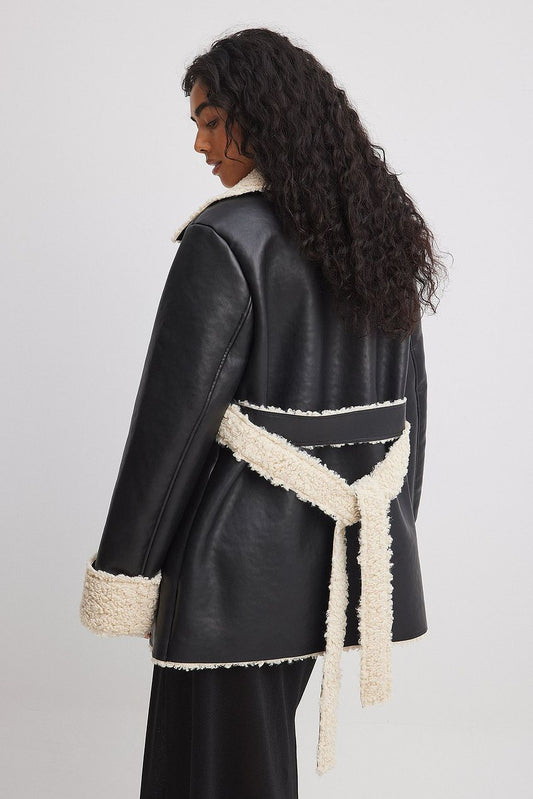 Short Teddy Detail Pu Coat