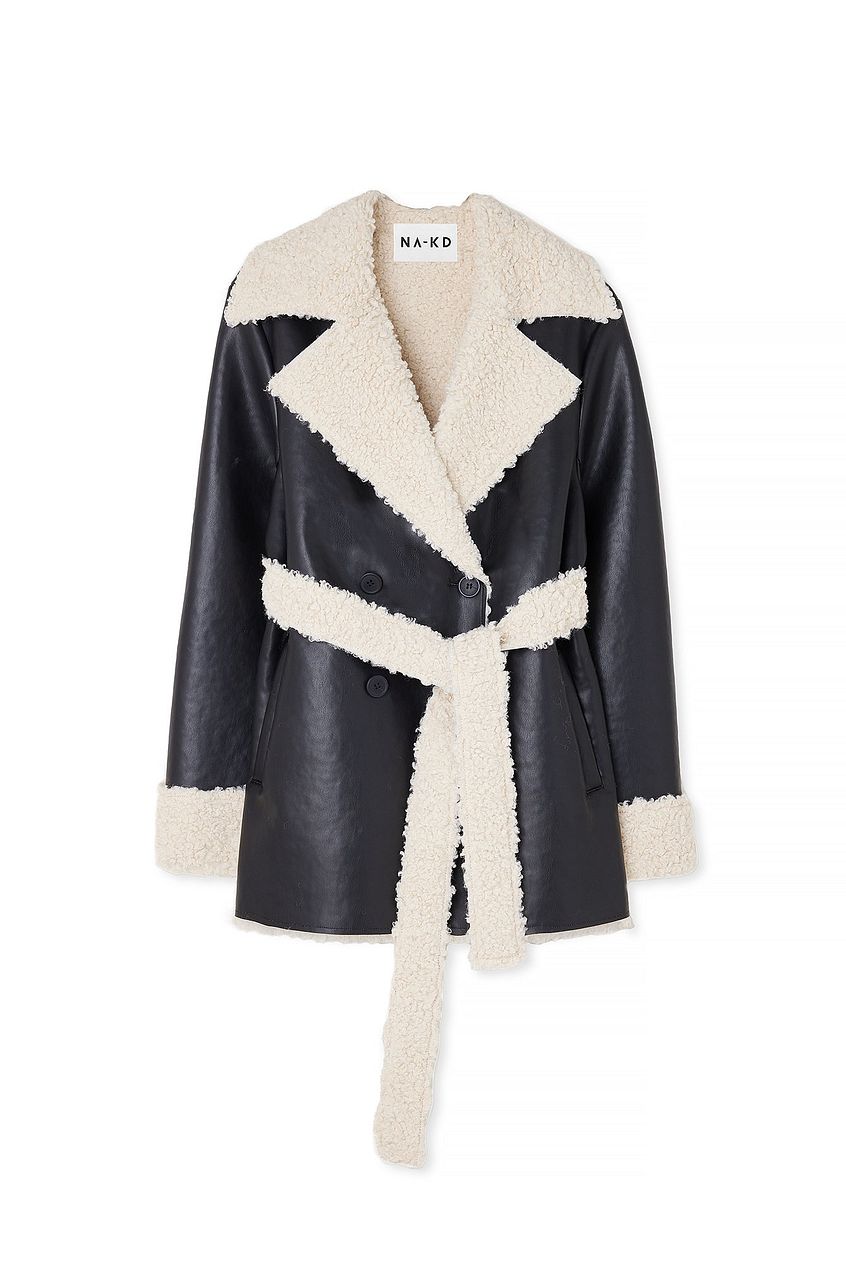Short Teddy Detail Pu Coat