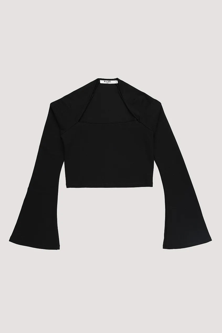 Square Neck Trumpet Sleeve Top Black