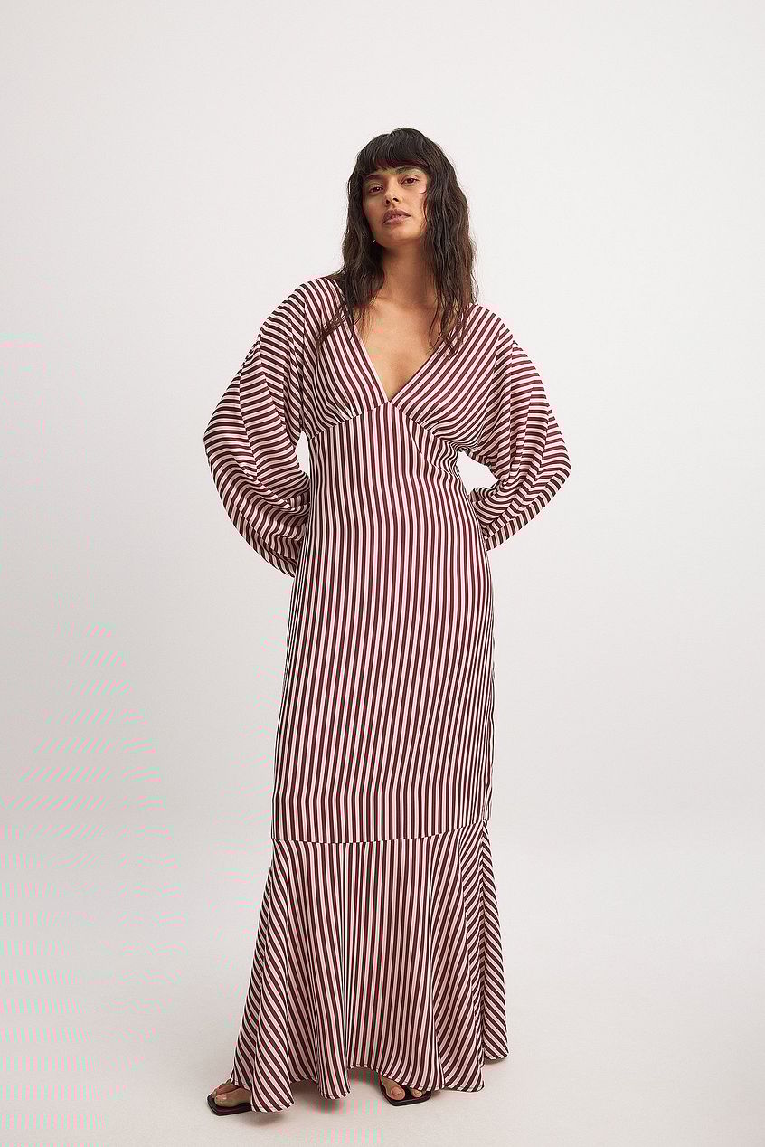 Striped Balloon Sleeve Maxi Dress