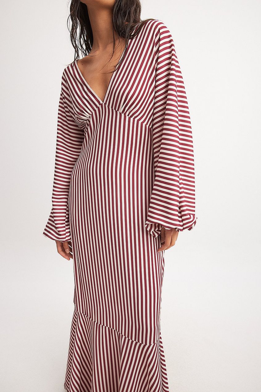Striped Balloon Sleeve Maxi Dress