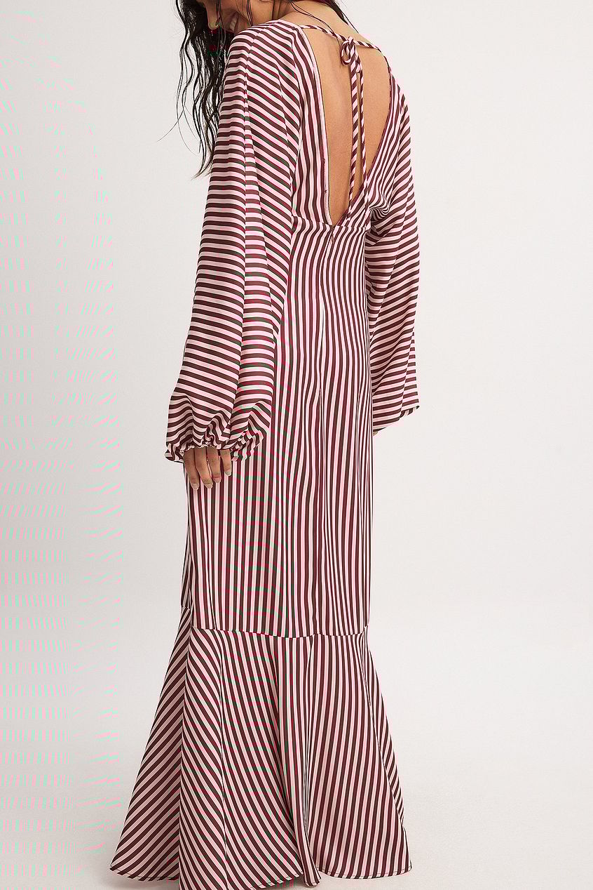 Striped Balloon Sleeve Maxi Dress