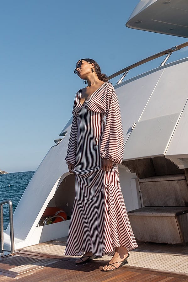 Striped Balloon Sleeve Maxi Dress
