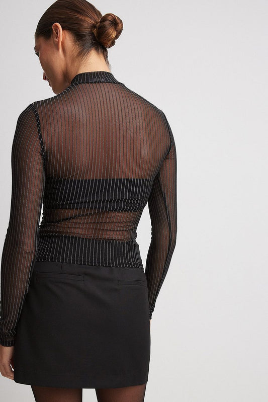 Striped Mesh Long Sleeve Top