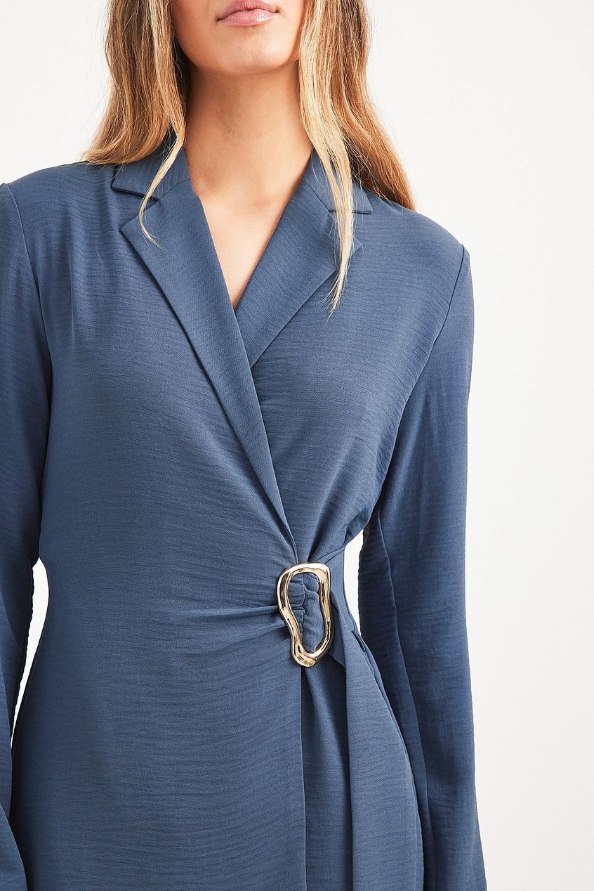 Structured Overlap Buckle Detail Wrap Dress