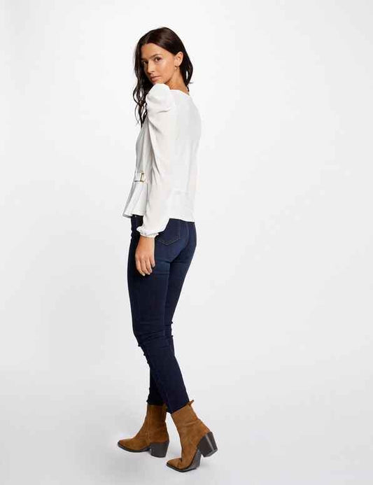 Morgan - T-shirt manches longues avec boucle ecru femme