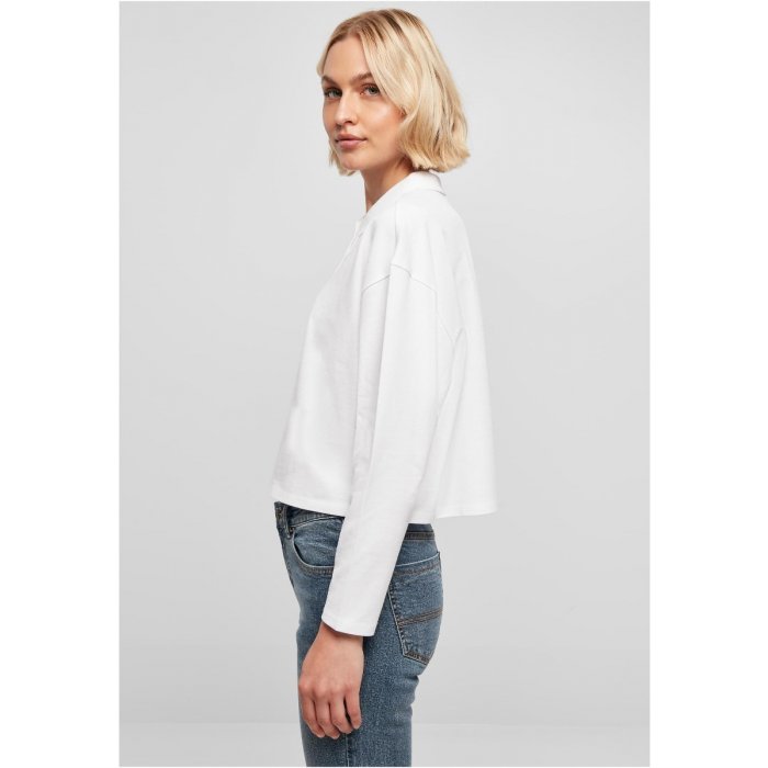 Urban Classics / Ladies Short Oversized Polo Longsleeve white