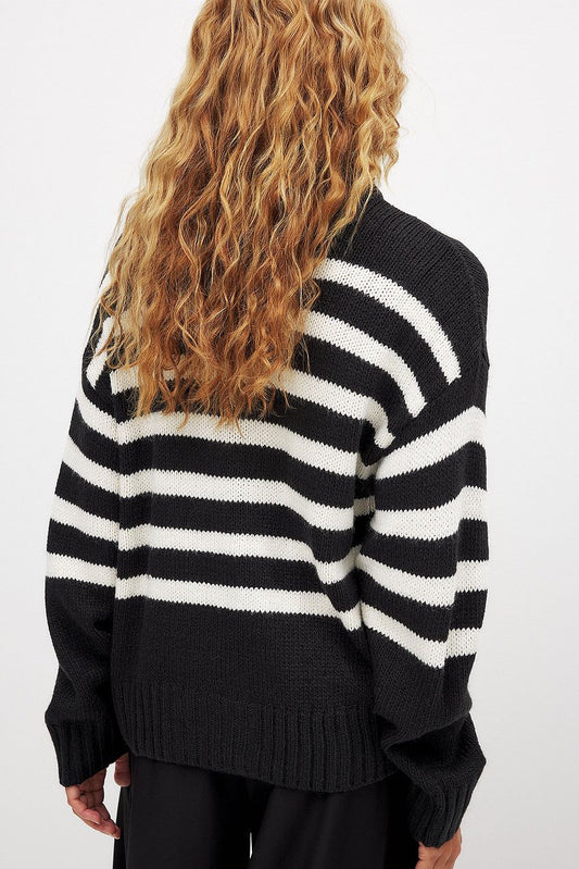 Turtle Neck Knitted Striped Sweater