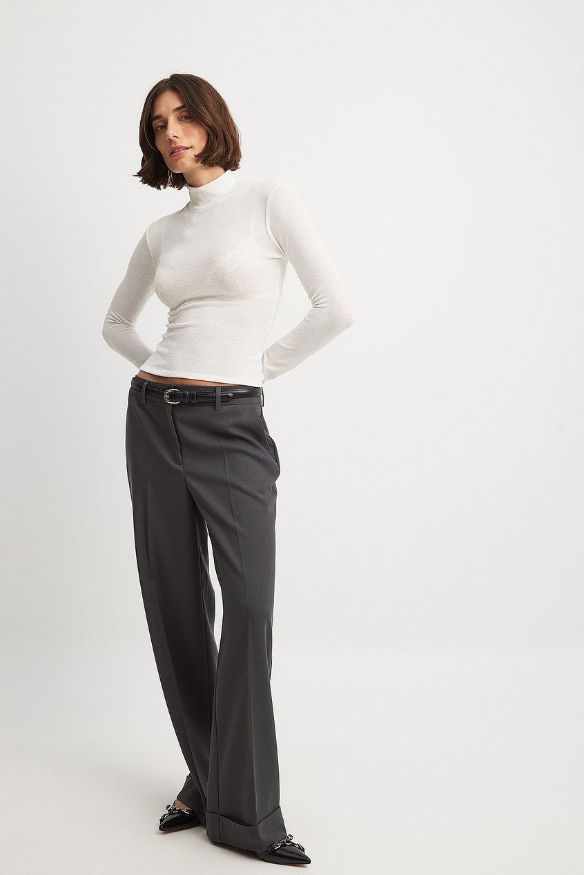 Straight Mid Waist Fold Up Pants