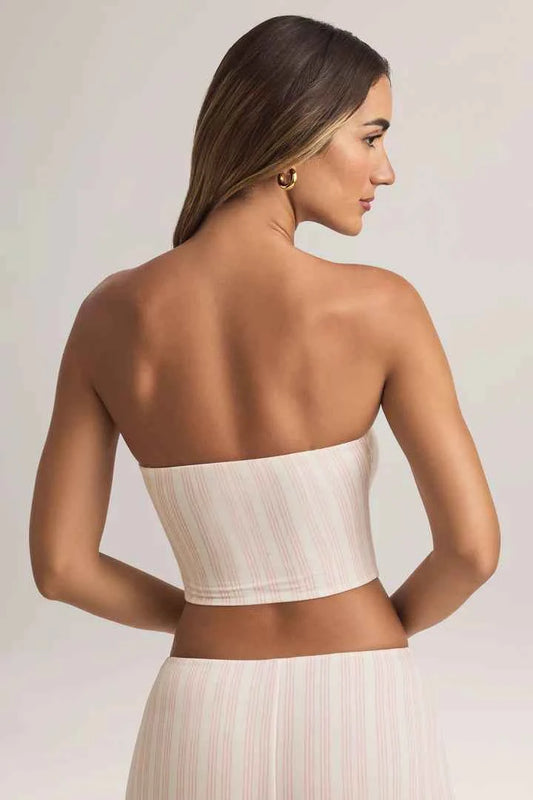 Ohpolly - Modal Strapless Crop Top in Stripe Print