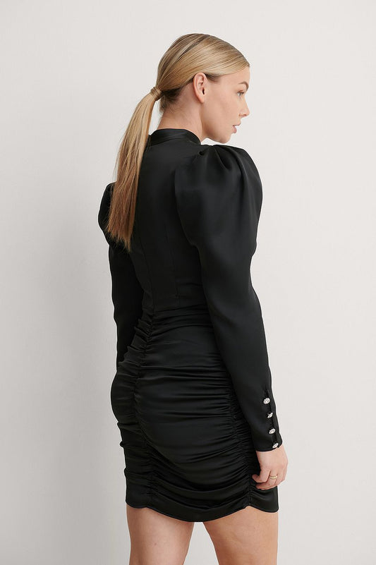 Draped Puffy Sleeve Dress