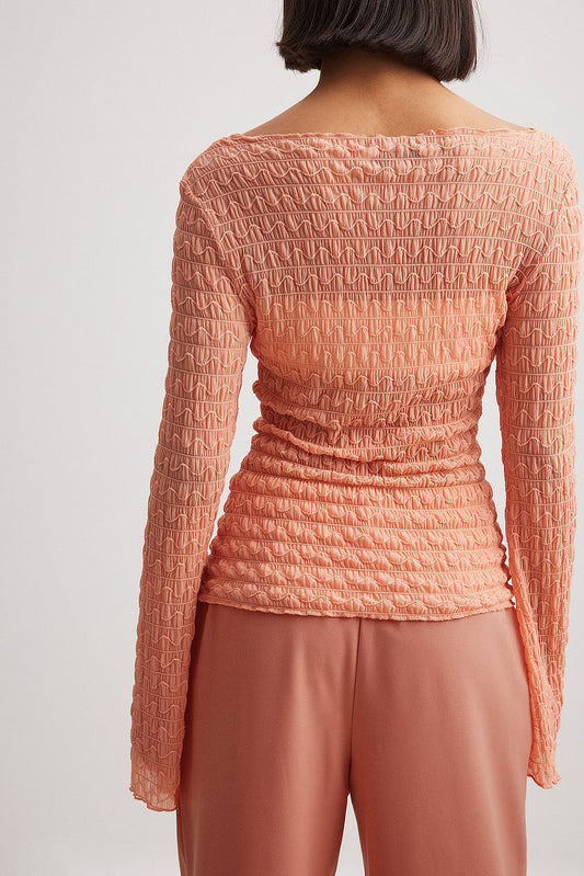 Wavy Structure Wide Sleeve Top