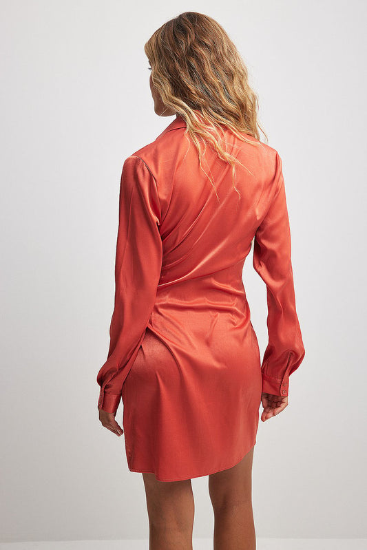 Wrap Satin Shirt Dress