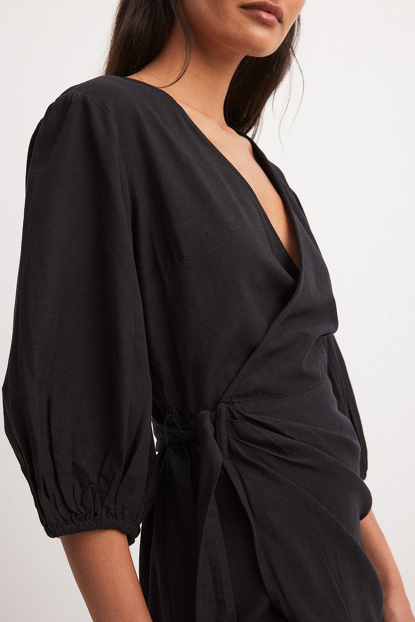 Wrapped Linen Mix Mini Dress