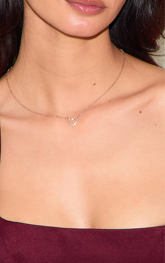 Gold Dainty Diamante Heart Necklace