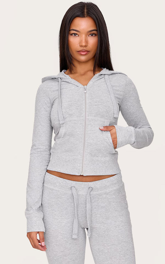 Grey Marl Zip Up Fitted Track Top