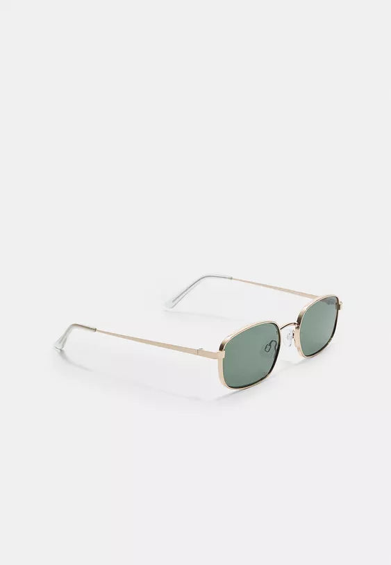 Stradivarius rectangular metal sunglasses in gold yellow