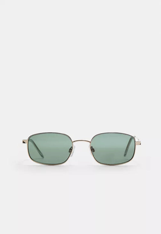 Stradivarius rectangular metal sunglasses in gold yellow