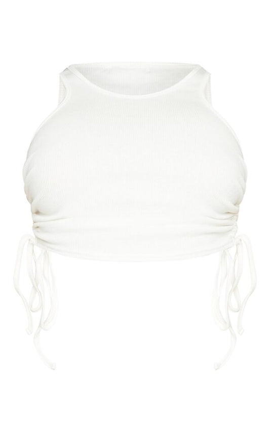 Shape Cream Rib Ruched Side Sleeveless Crop Top