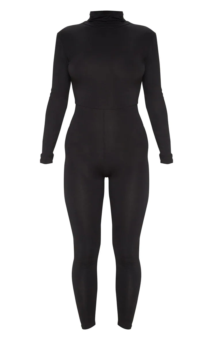 Black Roll Neck Long Sleeve Jumpsuit