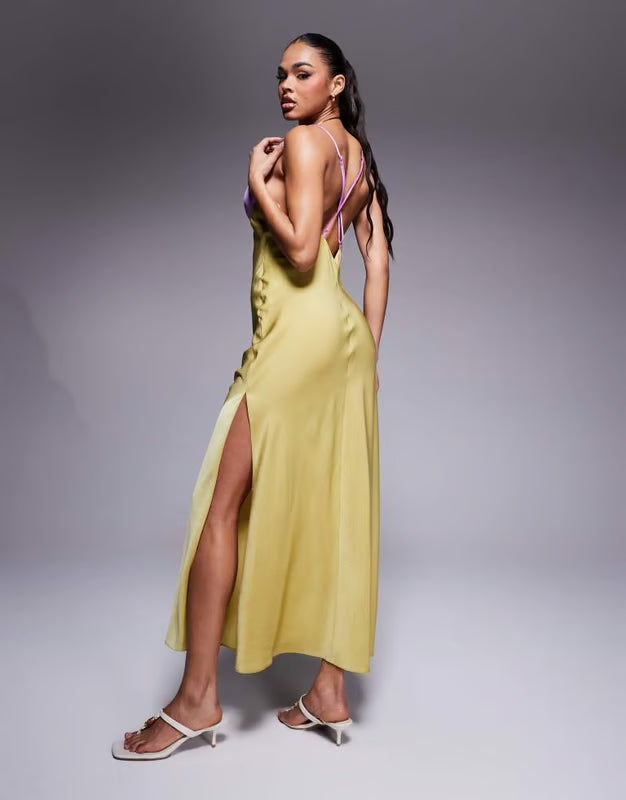 Asos Design satin cami maxi dress with colourblock