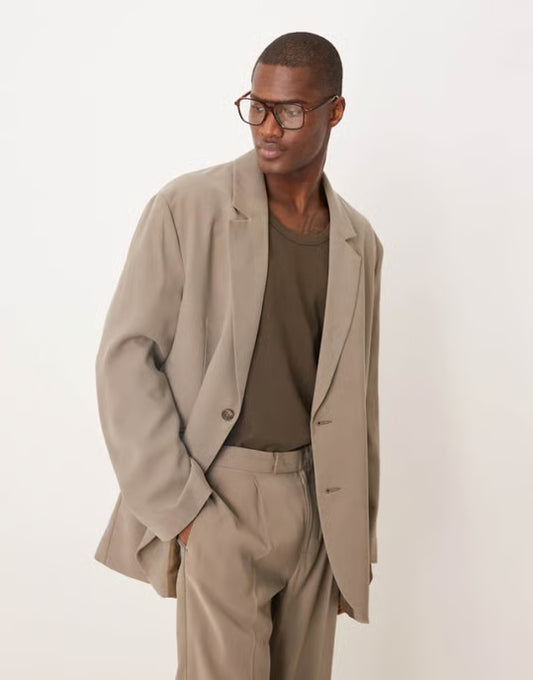 ASOS DESIGN slouchy oversized suit jacket in stone
