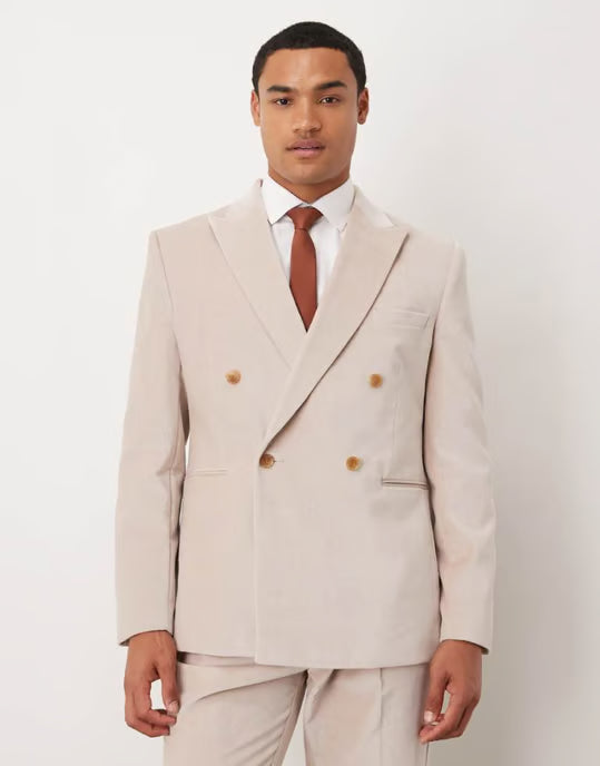 Asos Design Slim Double Breasted Suit Jacket In Stone