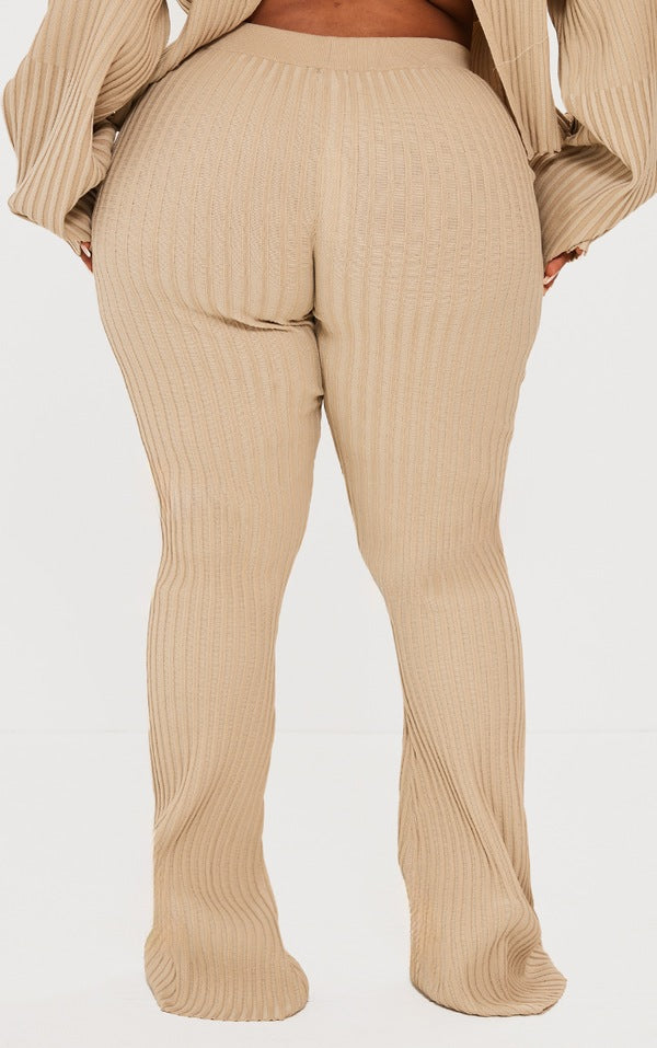 Plus Taupe Two Tone Thick Rib Knit Leggings