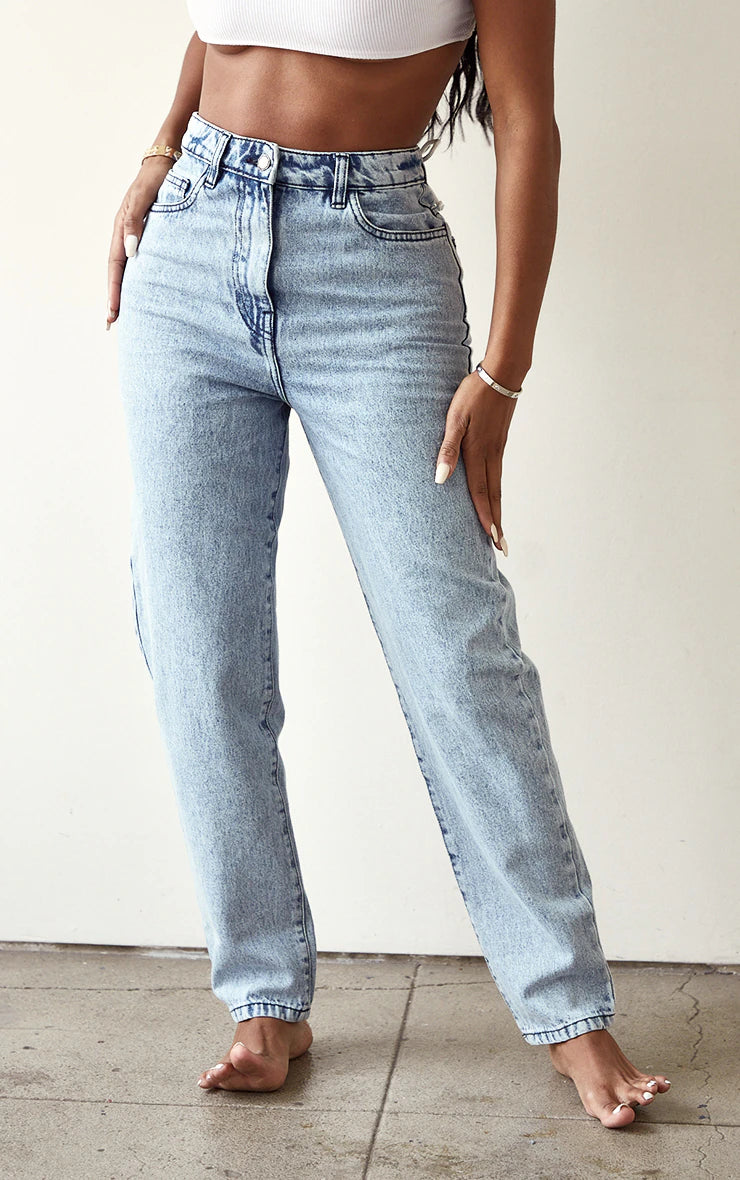 Shape Vintage Wash Lace Up Detail Straight Leg Jeans