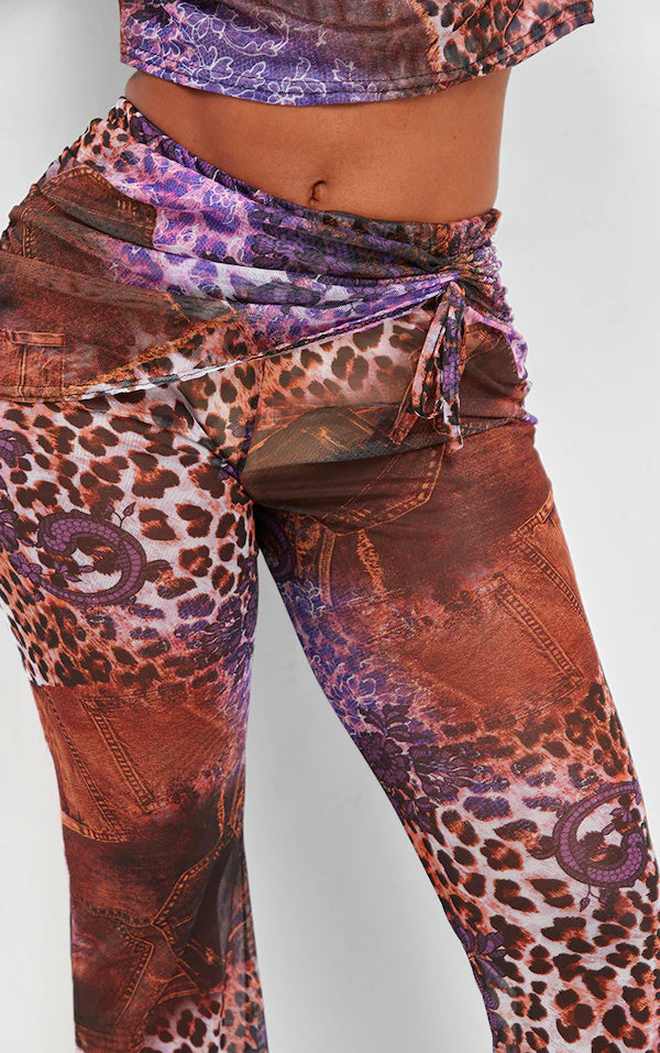 Shape Purple Mesh Printed Flares