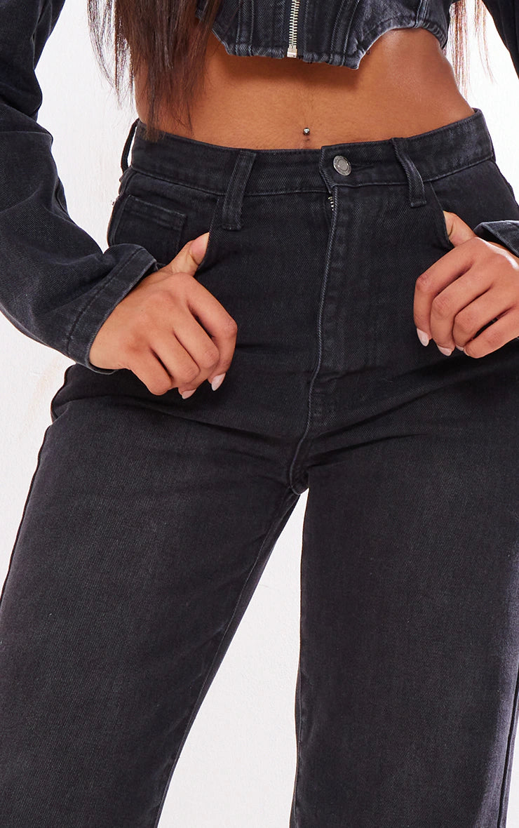 Tall Washed Black High Waist Denim Straight Leg Jeans