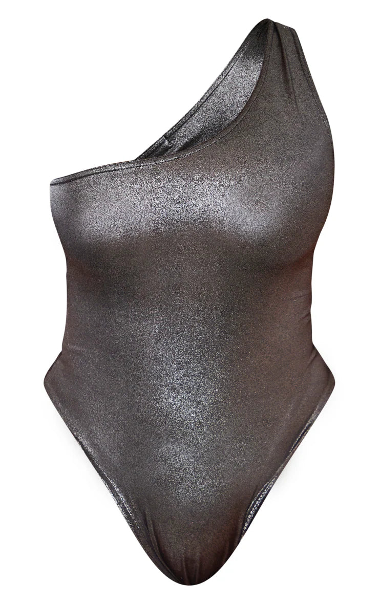 Shape Silver Metallic One Shoulder Bodysuit