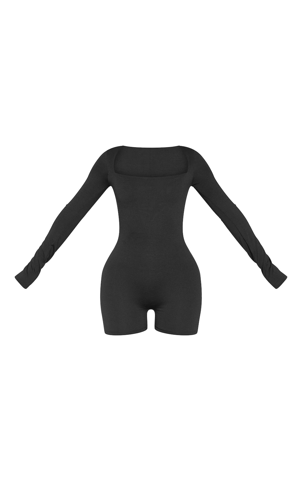 Black Double Layer Contour Jersey Square Neck Long Sleeve Unitard