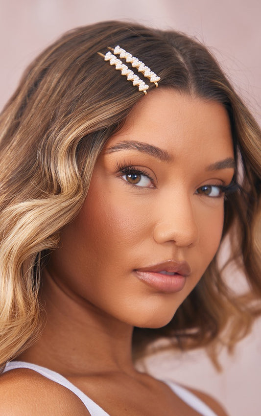 Gold Pearl Heart Row Hair Slides