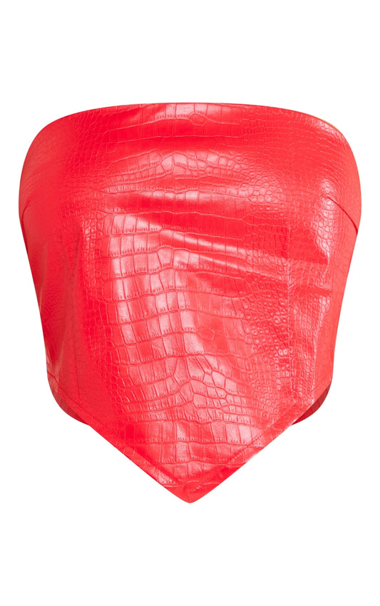 Shape Red Faux Leather Croc Print Bandeau Crop Top