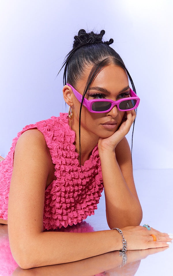 Pink Retro Rectangular Thick Side Frame Sunglasses