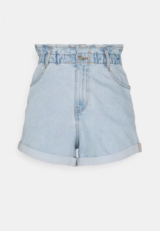 Paperbag Denim Shorts Pale Blue