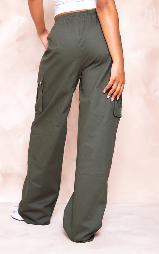 Forest Green Wide Leg High Waisted Cargo Trousers