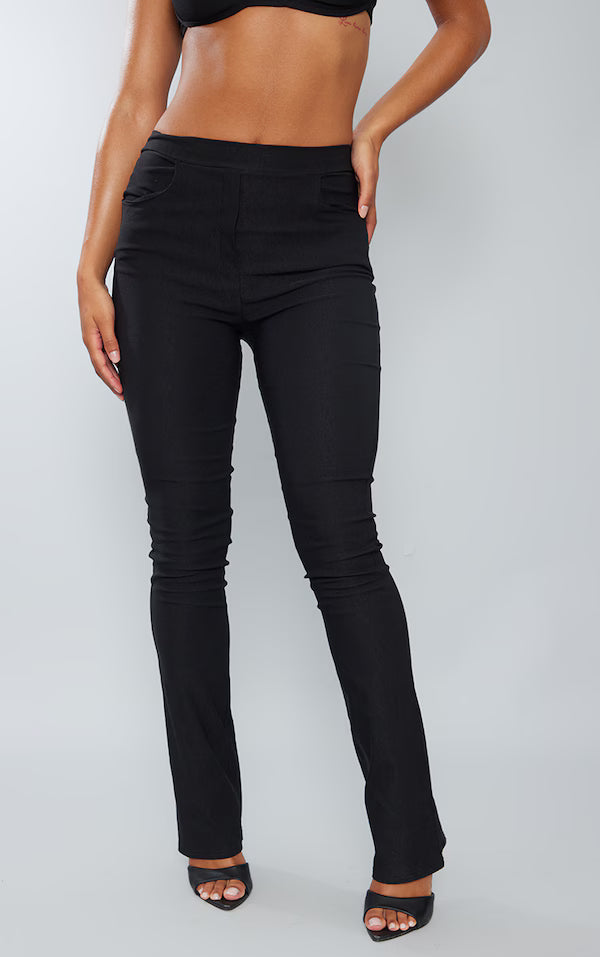 Black Stretch Woven Seam Front Straight Leg Pants