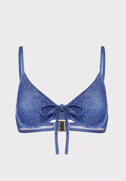 Denim Look Bow Front Bikini Top