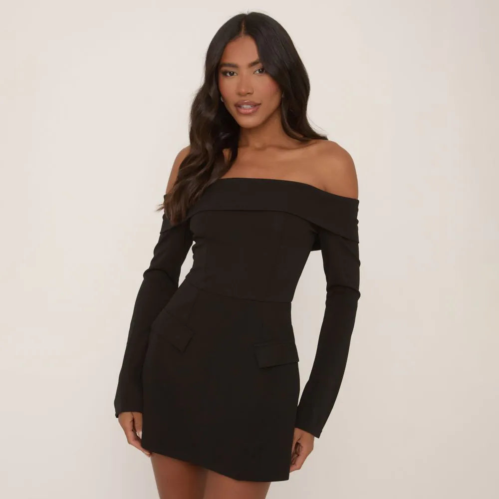 Bardot Tailored A Line Mini Dress In Black